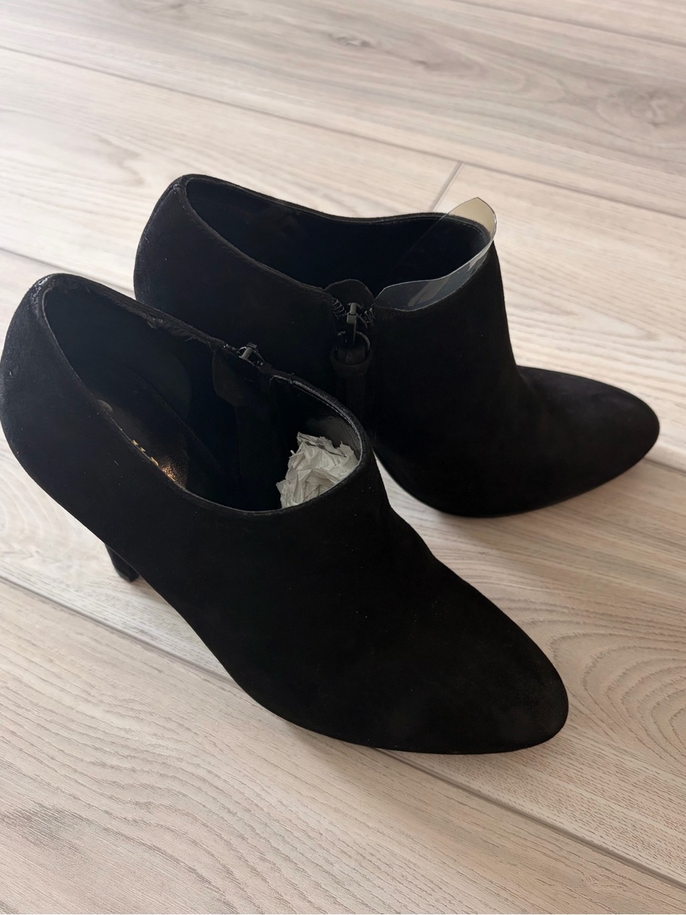 RALPH LAUREN, BLACK SUEDE ANKLE HEELS
